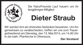 Traueranzeige von Dieter Straub von Pegnitz-Zeitung